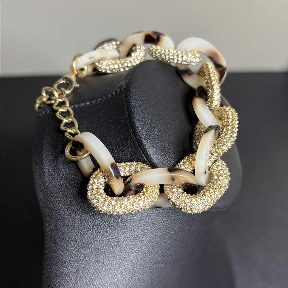 Baublebar Tortoise Shell and Gold Chunky Chain Bracelet Rhinestone Jewelry - Picture 5 of 6